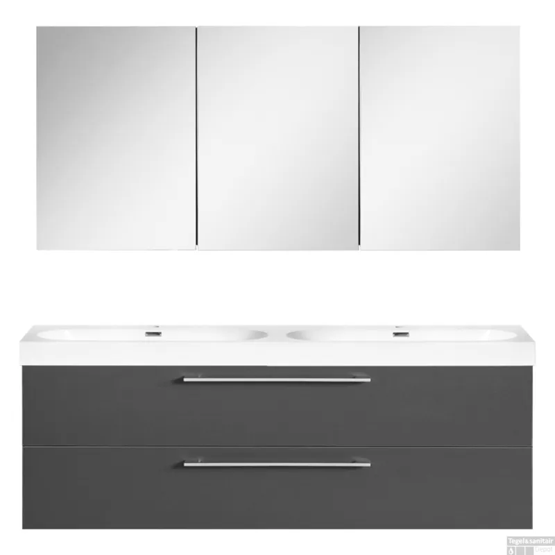 Express Levering Badkamermeubelset Differnz Somero Met Keramiek Wastafel 120 cm Antraciet (Inc. Spiegelkast)