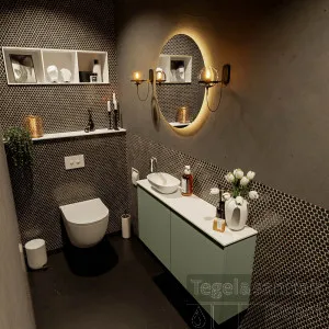 MONDIAZ FOWY toiletmeubel 100cm kleur army. Waskom positie links kleur talc talc. Met 1 kraangat Must-Have