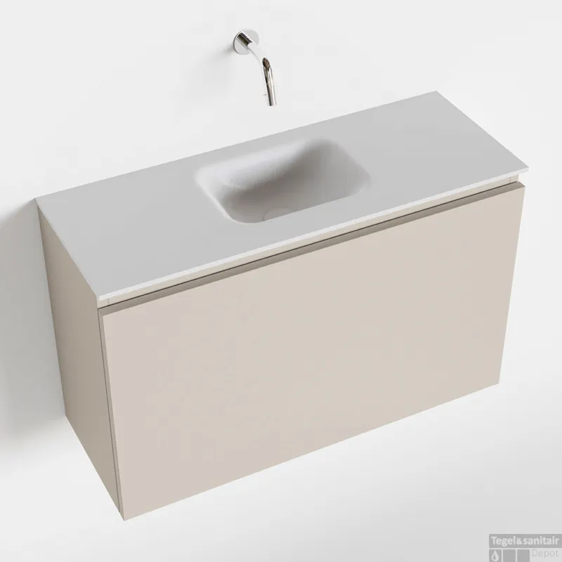 MONDIAZ OLAN 80cm toiletmeubel linen. LEX wastafel talc midden geen kraangat Laatste Kans