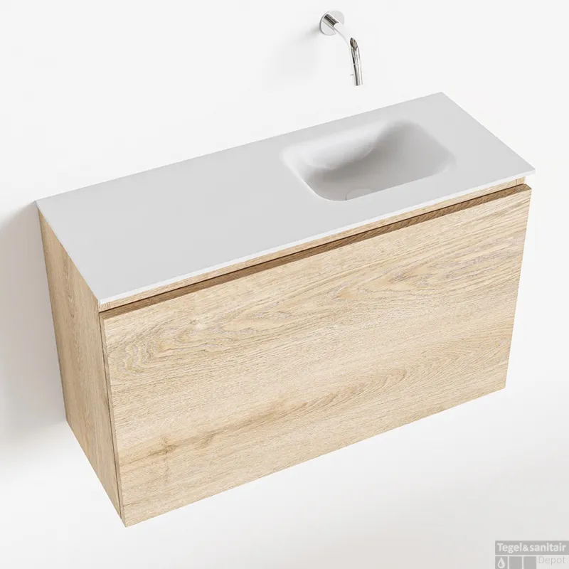 Dagaanbieding MONDIAZ OLAN 80cm toiletmeubel washed_oak. LEX wastafel talc rechts geen kraangat
