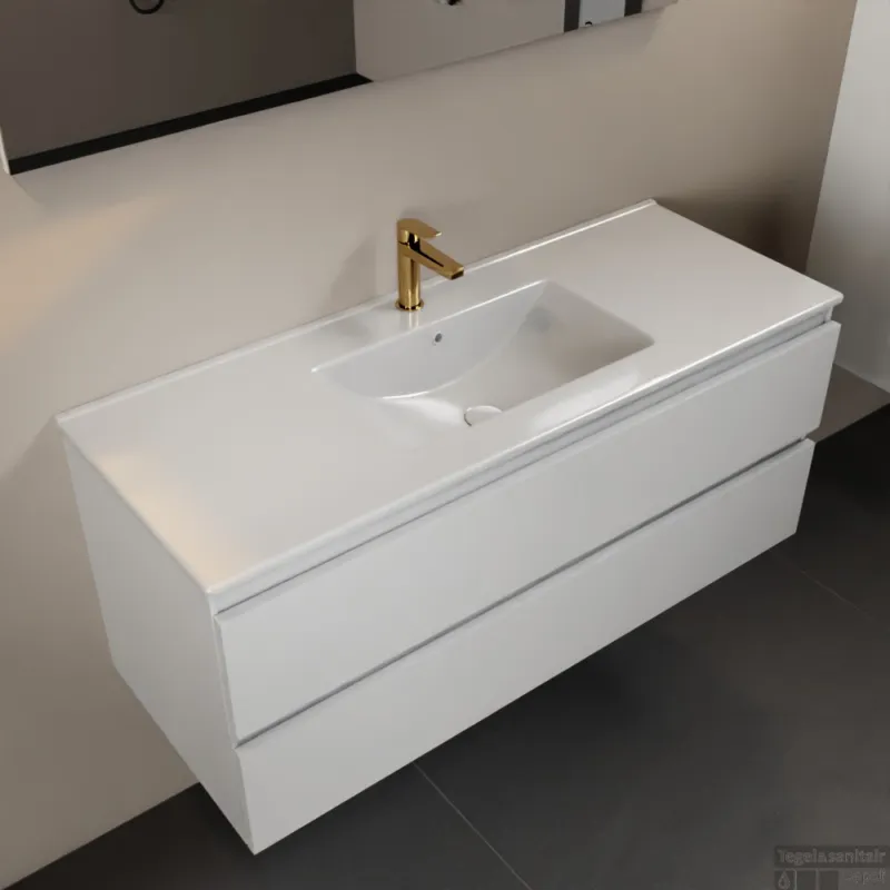 MONDIAZ AIVY 120cm badmeubel Talc, wastafel glanzend wit keramiek midden 1 kraangat (M60103 - AI-M120TAMI) Hoge Kwaliteit