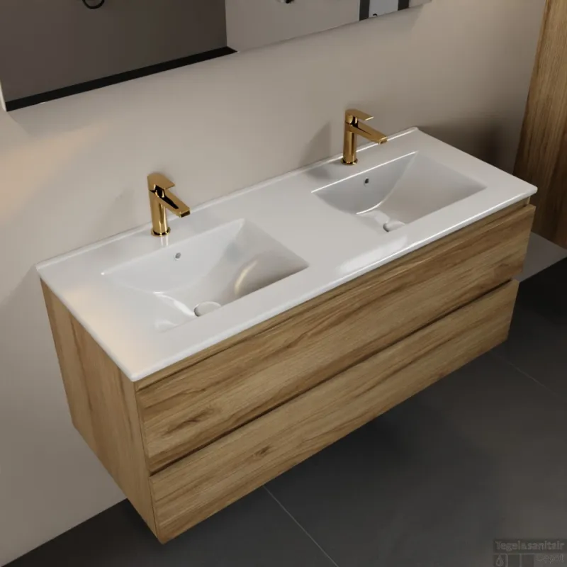 Flitsaanbieding MONDIAZ AIVY 120cm badmeubel Chai, wastafel glanzend wit keramiek dubbel 2 kraangaten (M60104 - AI-M120CHDU)