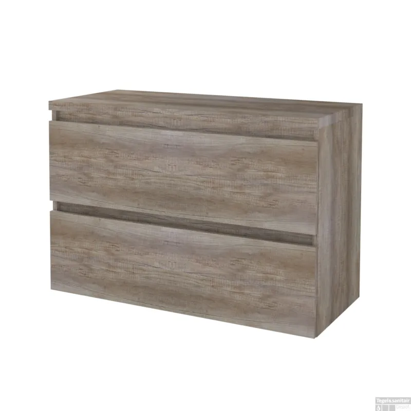 Badmeubelset BWS Salt 100x46cm Greeploos 2 Lades Met Afdekplaat Scotch Oak Hoge Kwaliteit