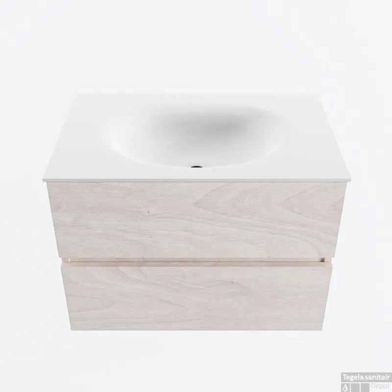 MONDIAZ VICA 70cm badmeubel onderkast Underlayment 2 lades. Wastafel MOON midden 1 kraangat, kleur Talc. Speciale Aanbieding