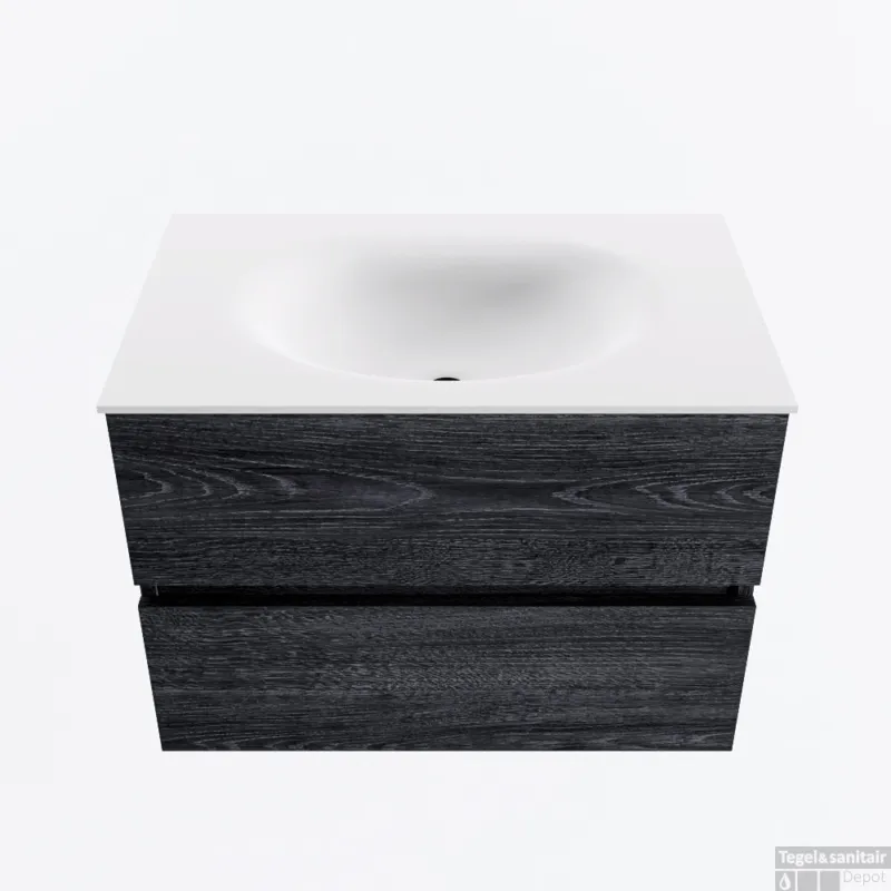 MONDIAZ VICA 70cm badmeubel onderkast Antracite 2 lades. Wastafel MOON midden zonder kraangat, kleur Talc. Op = Op
