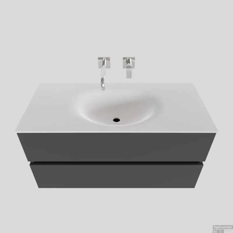 Beste Prijs Badkamermeubel Solid Surface BWS Stockholm 100x46 cm Midden Mat Antraciet (zonder kraangat)