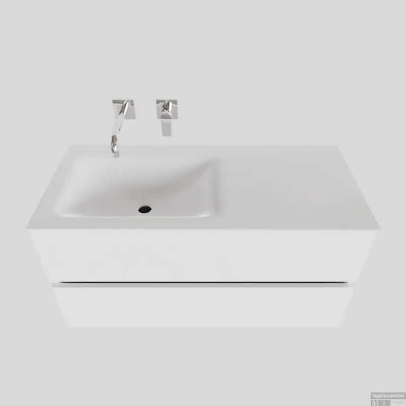 Bestseller Badkamermeubel Solid Surface BWS Oslo 100x46 cm Links Mat Wit (zonder kraangaten)