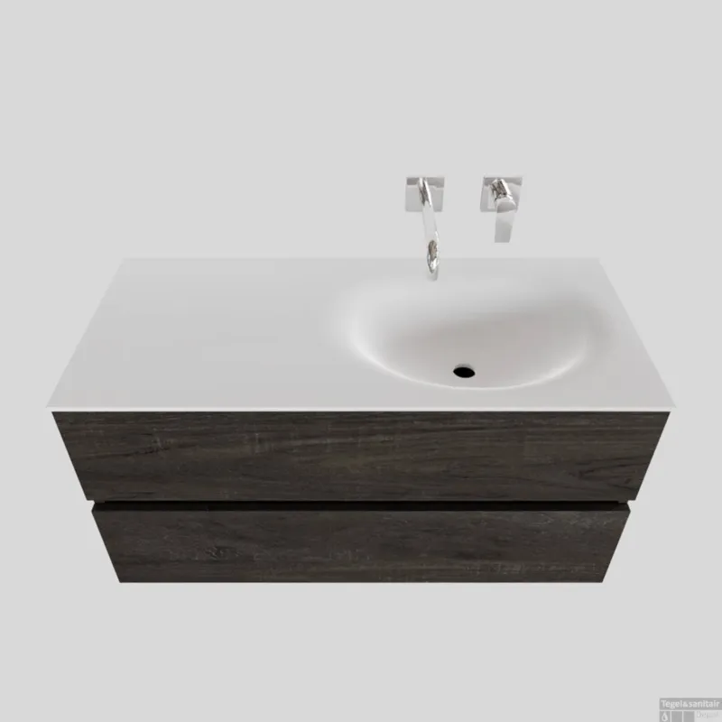 Superprijs Badkamermeubel Solid Surface BWS Stockholm 100x46 cm Rechts Wood Dark Brown (0 kraangaten)