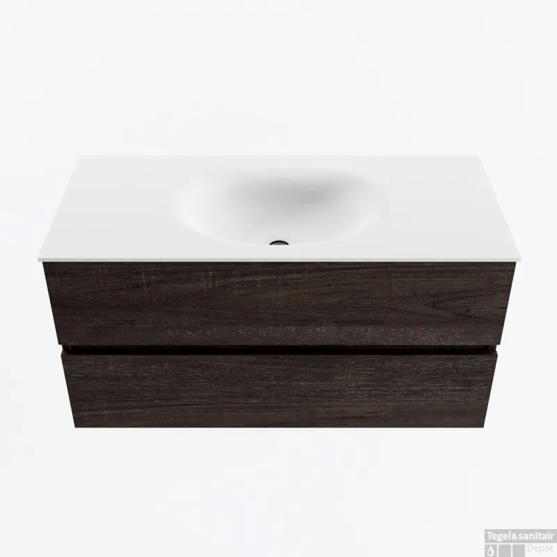 MONDIAZ VICA 100cm badmeubel onderkast Dark Brown 2 lades. Wastafel MOON midden 1 kraangat, kleur Talc. Populair