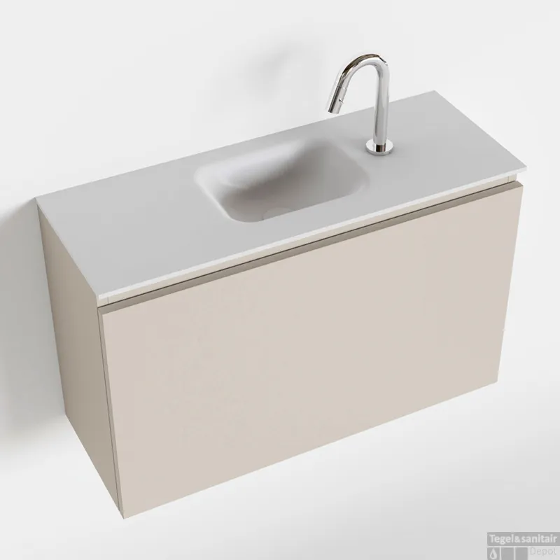 MONDIAZ OLAN 80cm toiletmeubel linen. LEX wastafel talc midden 1 kraangat Fabrieksprijs