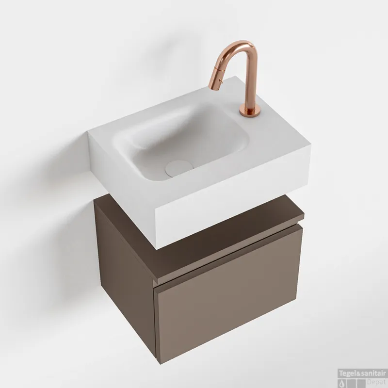 MONDIAZ ANDOR 40cm toiletmeubel smoke. LEX 40cm wastafel talc links 1 kraangat Superprijs