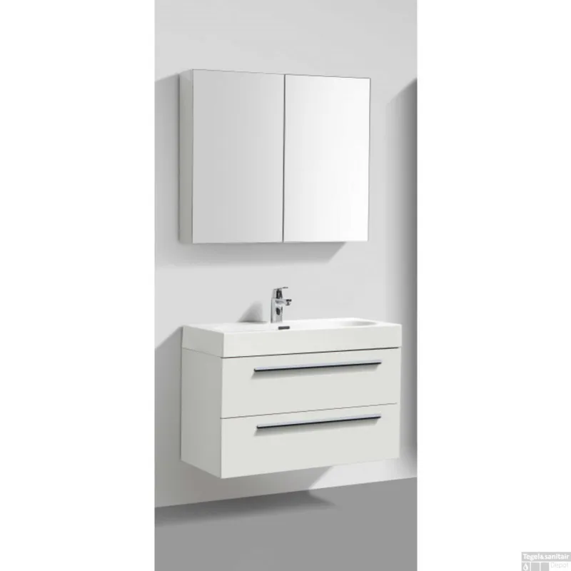 Badkamermeubelset Sanimar Barcelona 80 cm Inclusief Spiegelkast Wit Beperkte Voorraad