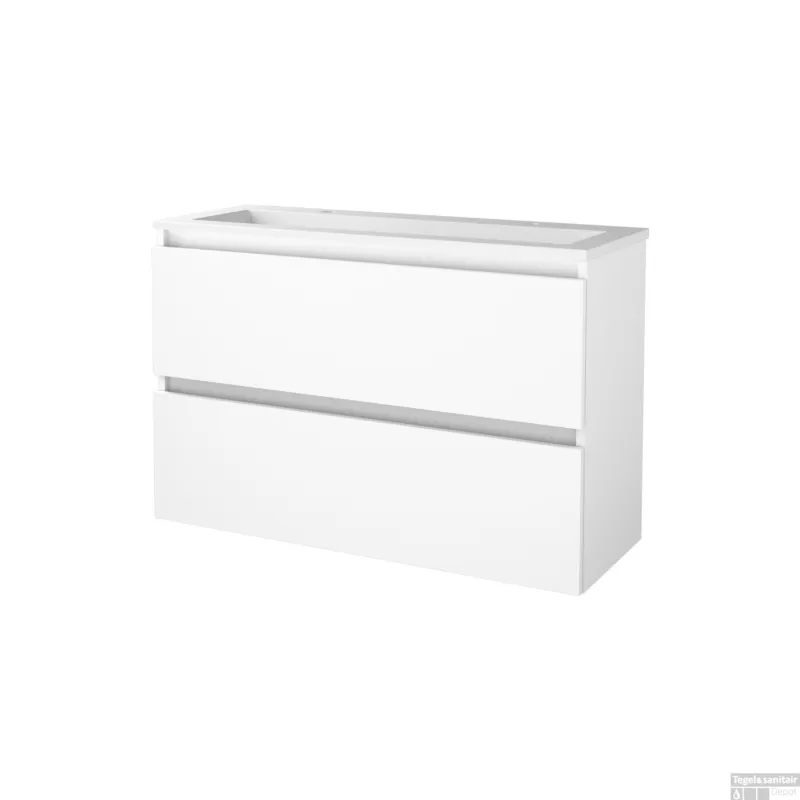 Gratis Retour Badmeubelset BWS Salt 100x39cm Greeploos 2 Lades Met Wastafel 2 Kraangaten Ice White