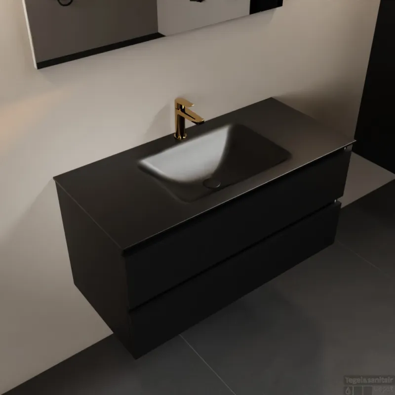 Populair MONDIAZ AIVY 100cm badmeubel Urban, wastafel Urban solid surface midden 1 kraangat (AI-351321URBAN-SI - AI-M100URMI)