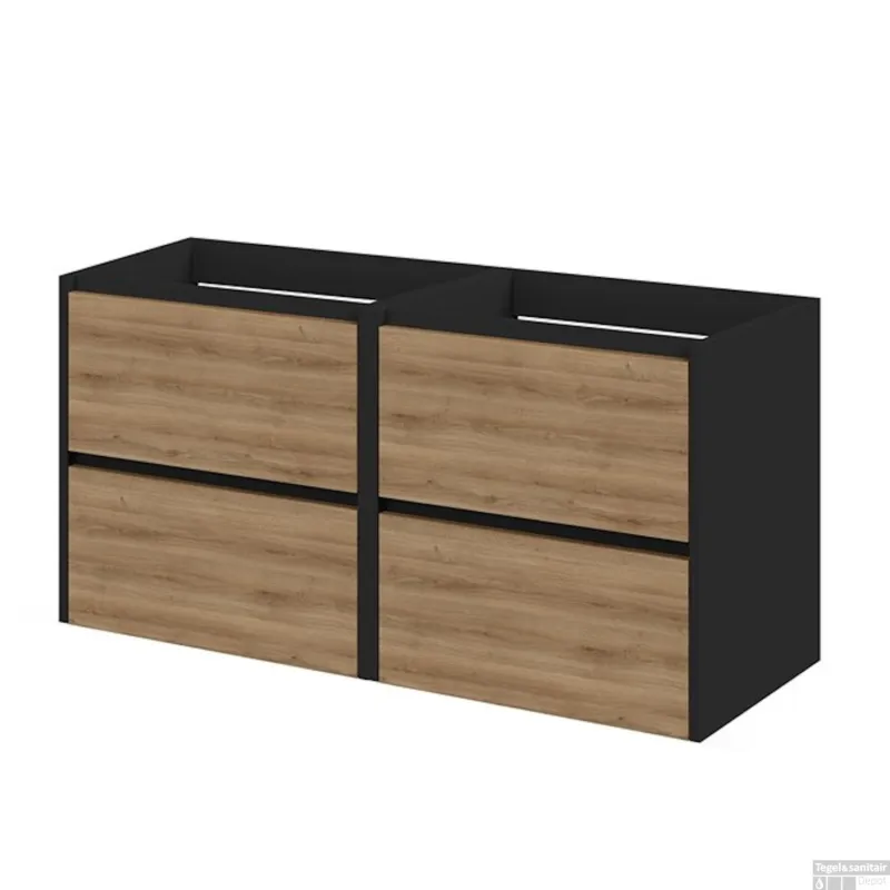 Wastafelonderkast Tiger Reverse Met 4 Lades 120 cm Chalet Eik - Mat Zwart Veilige Betaling