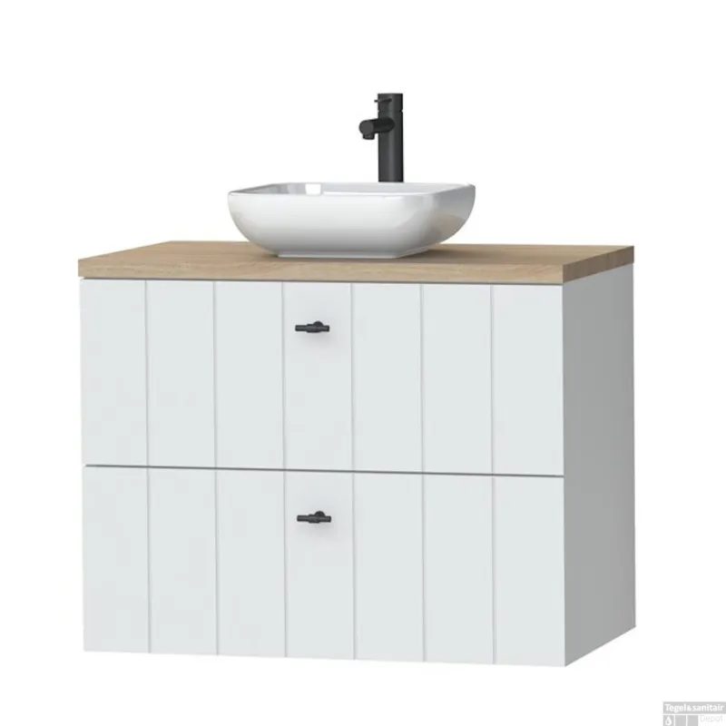 Tiger Maryport Meubelset 80 cm met 2 lades Mat wit incl Ontario waskom Hoogglans wit - 1496018914 Alleen Vandaag