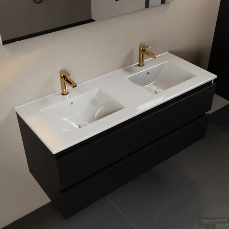 Gratis Retour MONDIAZ AIVY 120cm badmeubel Urban, wastafel glanzend wit keramiek dubbel 2 kraangaten (M60104 - AI-M120URDU)