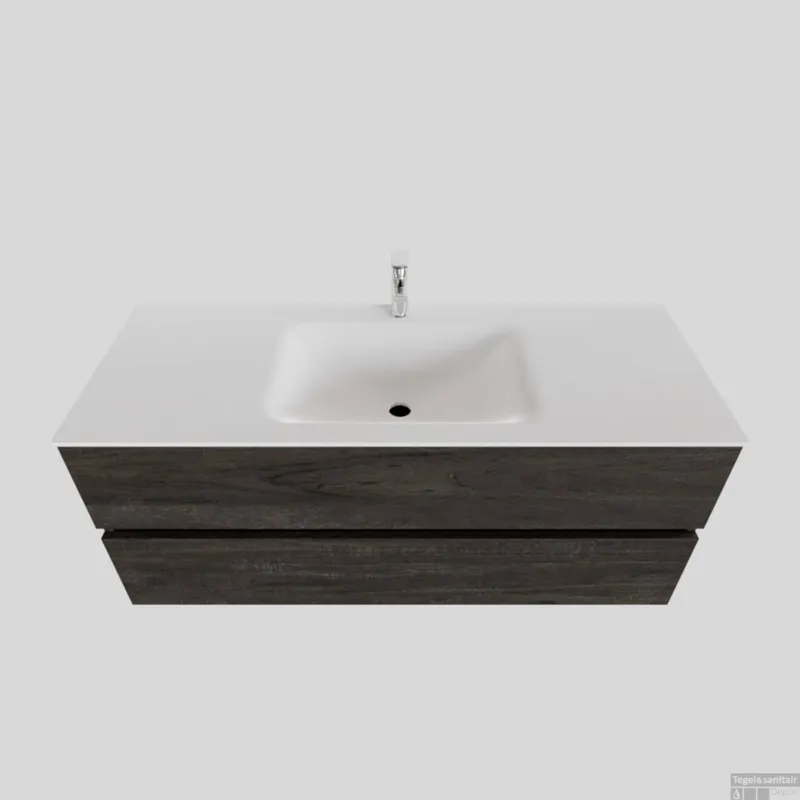 Goedkoop Badkamermeubel Solid Surface BWS Oslo 120x46 cm Midden Wood Dark Brown (met 1 kraangat)