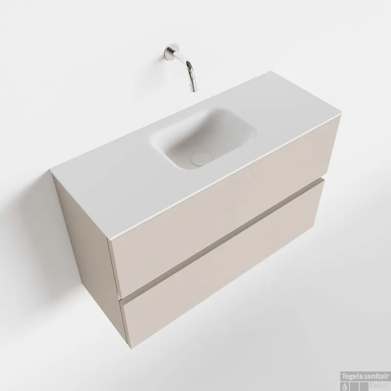 Premium MONDIAZ ADA 80cm toiletmeubel linen. LEX wastafel talc midden zonder kraangat