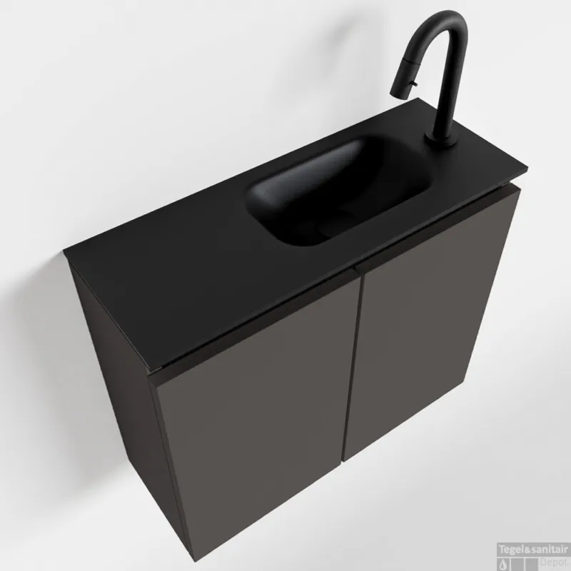 Lage Prijs MONDIAZ TURE 60cm toiletmeubel dark grey. EDEN wastafel urban rechts 1 kraangat