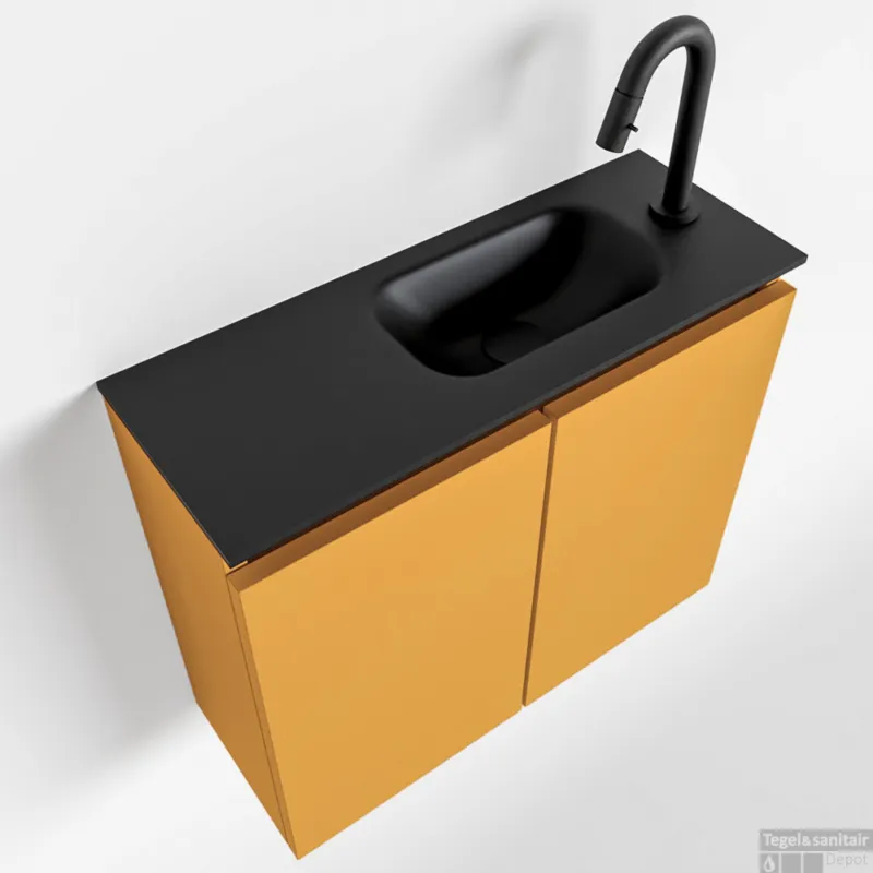 Fabrieksprijs MONDIAZ TURE 60cm toiletmeubel ocher. EDEN wastafel urban rechts 1 kraangat