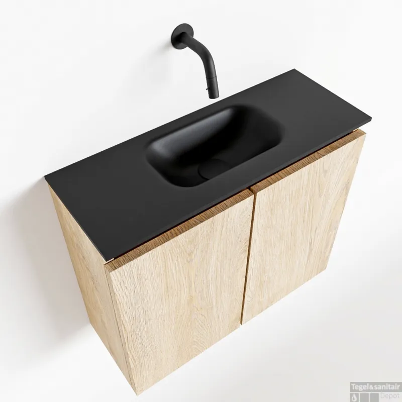 MONDIAZ TURE 60cm toiletmeubel washed oak. EDEN wastafel urban midden geen kraangat Veilige Betaling