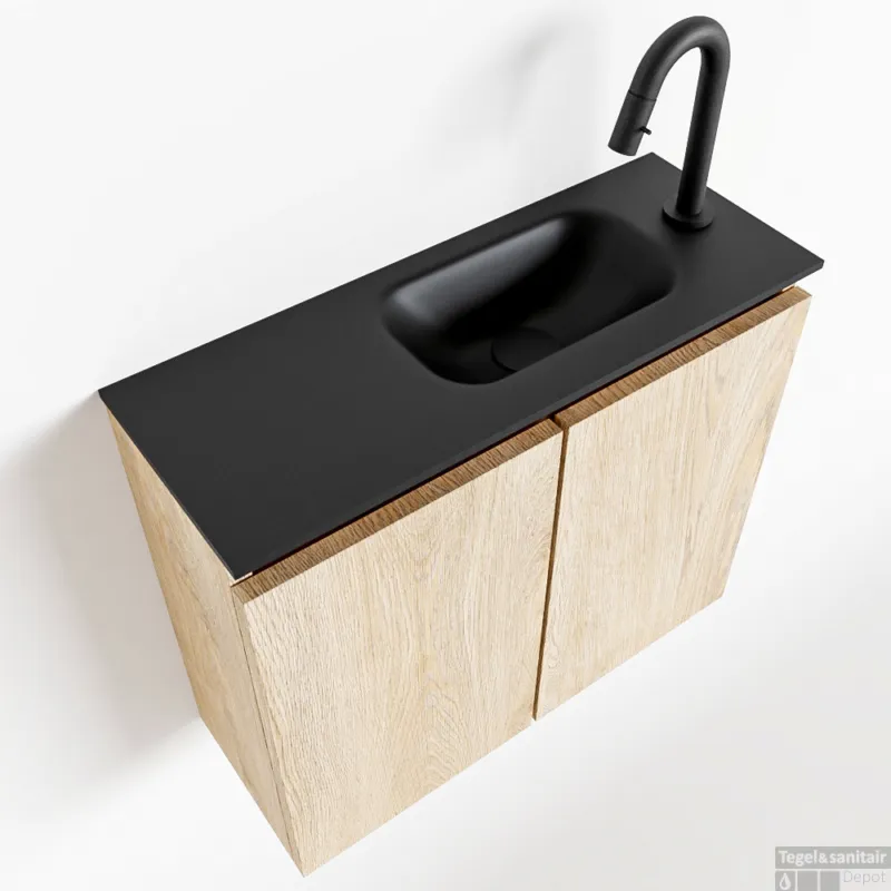 MONDIAZ TURE 60cm toiletmeubel washed oak. EDEN wastafel urban rechts 1 kraangat Gecertificeerd