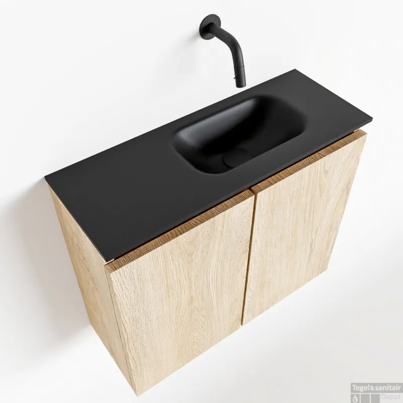 Express Levering MONDIAZ TURE 60cm toiletmeubel washed oak. EDEN wastafel urban rechts geen kraangat