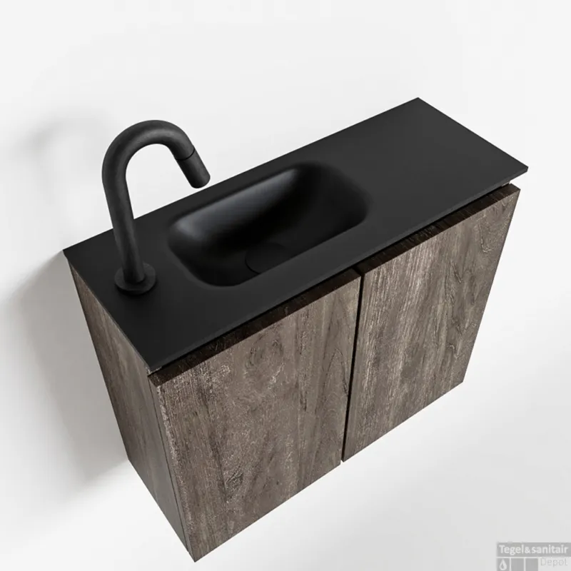 Laatste Kans MONDIAZ TURE 60cm toiletmeubel dark brown. EDEN wastafel urban links 1 kraangat