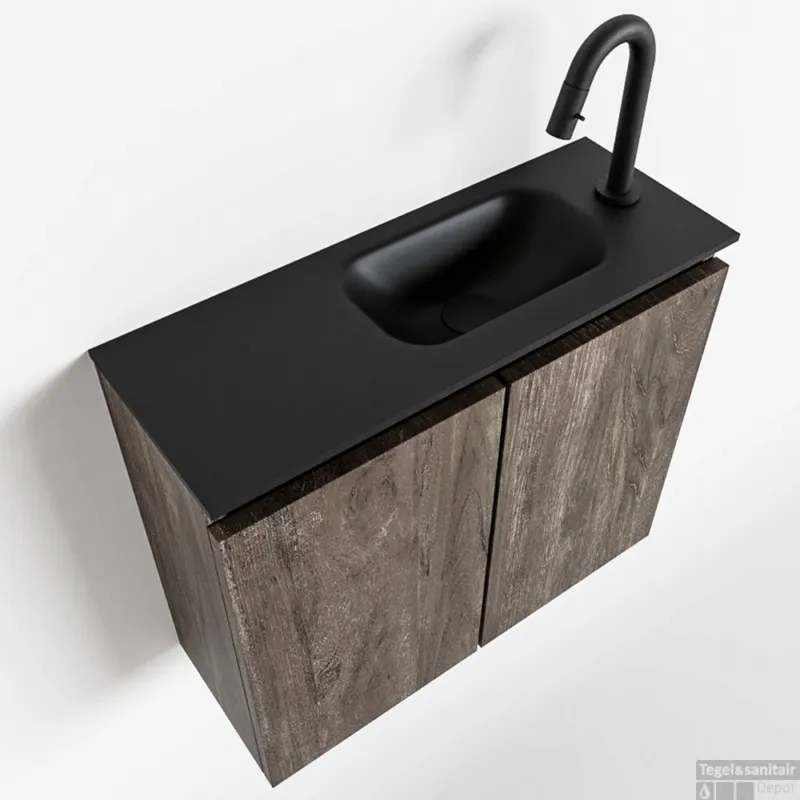 Veilige Betaling MONDIAZ TURE 60cm toiletmeubel dark brown. EDEN wastafel urban rechts 1 kraangat