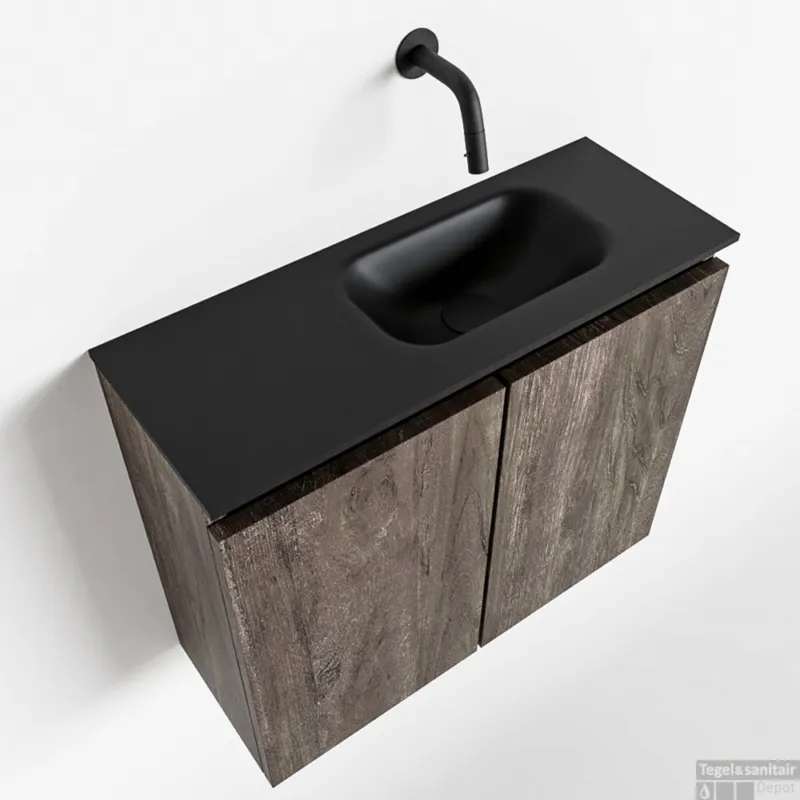 Premium MONDIAZ TURE 60cm toiletmeubel dark brown. EDEN wastafel urban rechts geen kraangat