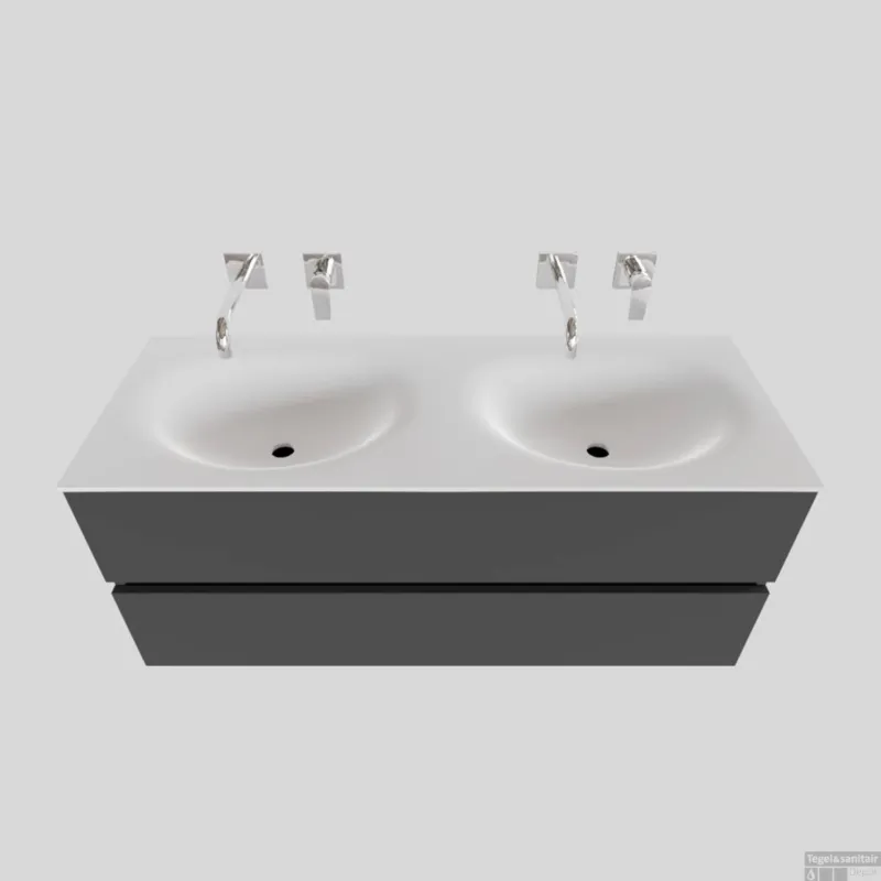 Direct Beschikbaar Badkamermeubel Solid Surface BWS Stockholm 120x46 cm Dubbel Mat Antraciet (zonder kraangaten)