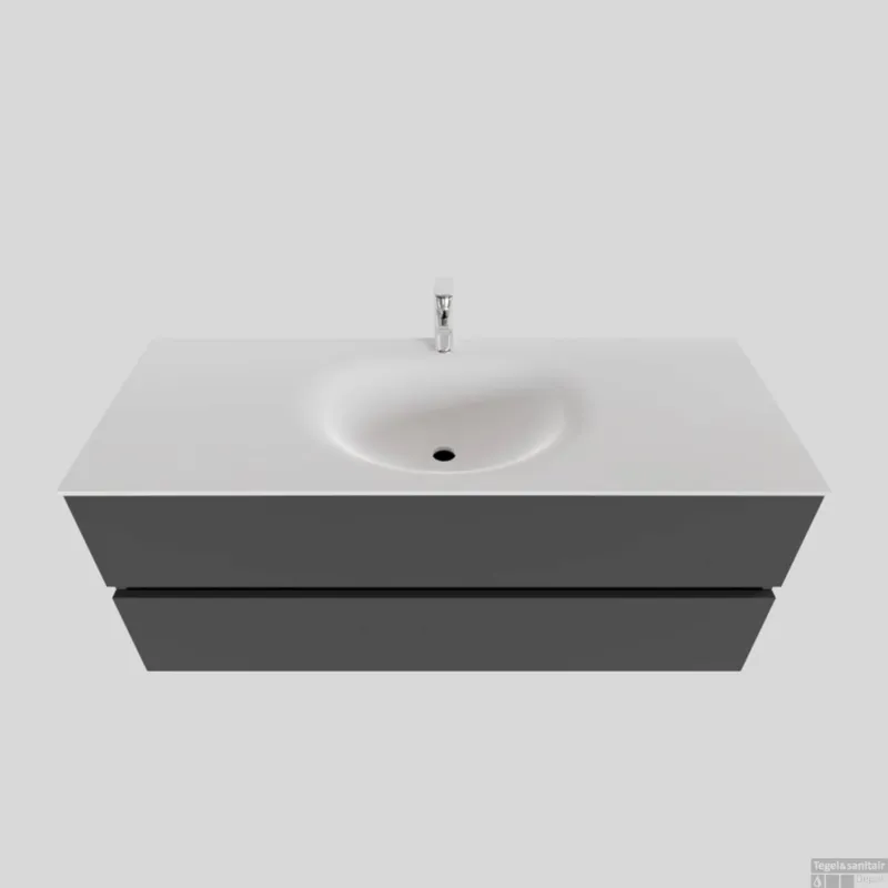 Weekendaanbieding Badkamermeubel Solid Surface BWS Stockholm 120x46 cm Midden Mat Antraciet (met 1 kraangat)