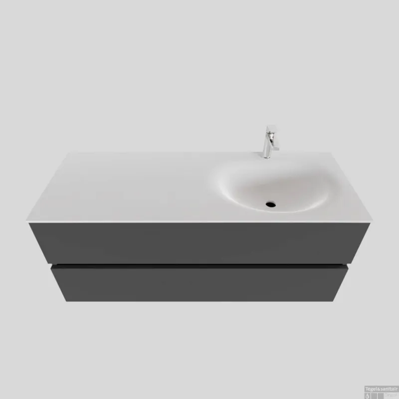 Badkamermeubel Solid Surface BWS Stockholm 120x46 cm Rechts Mat Antraciet (met 1 kraangat) Rechtstreeks Van De Fabrikant