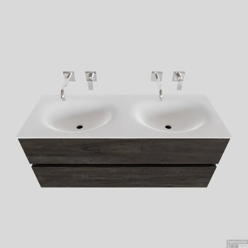 Betrouwbaar Badkamermeubel Solid Surface BWS Stockholm 120x46 cm Dubbel Wood Dark Brown (0 kraangaten)