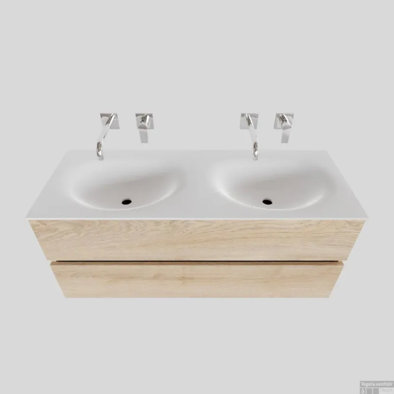 Rechtstreeks Van De Fabrikant Badkamermeubel Solid Surface BWS Stockholm 120x46 cm Dubbel Wood Washed Oak (0 kraangaten)