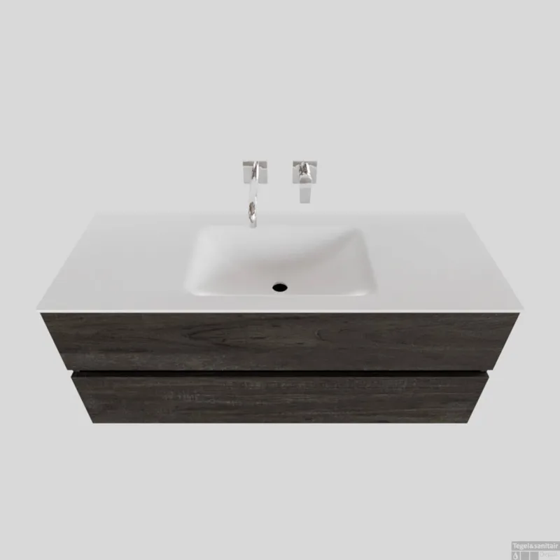 Badkamermeubel Solid Surface BWS Oslo 120x46 cm Midden Wood Dark Brown (0 kraangaten) Betrouwbaar