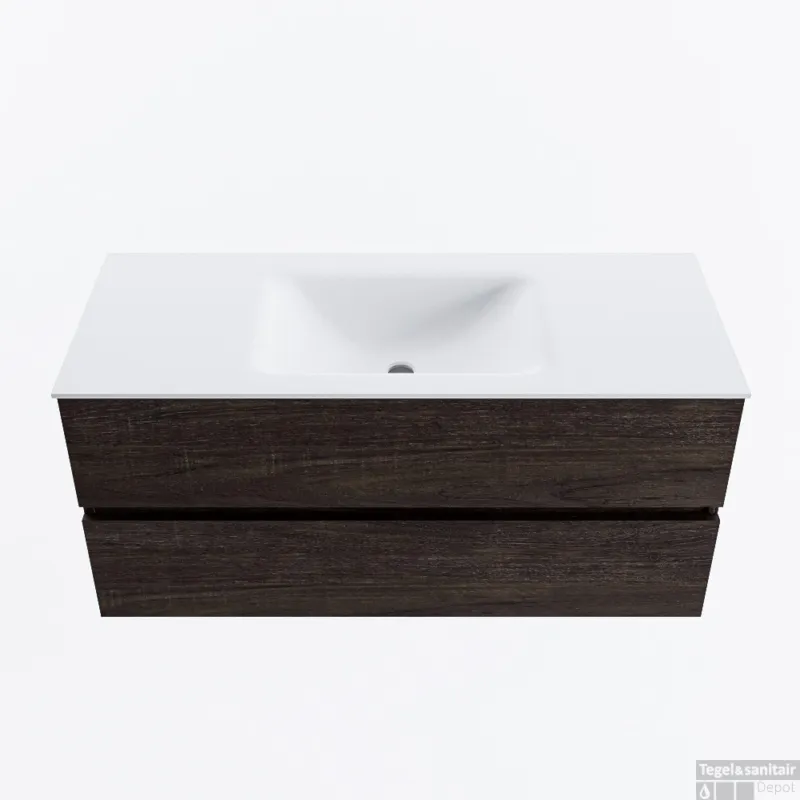 MONDIAZ VICA 110cm badmeubel onderkast Dark Brown 2 lades. Wastafel CLOUD midden 1 kraangat, kleur Talc. Veilige Betaling