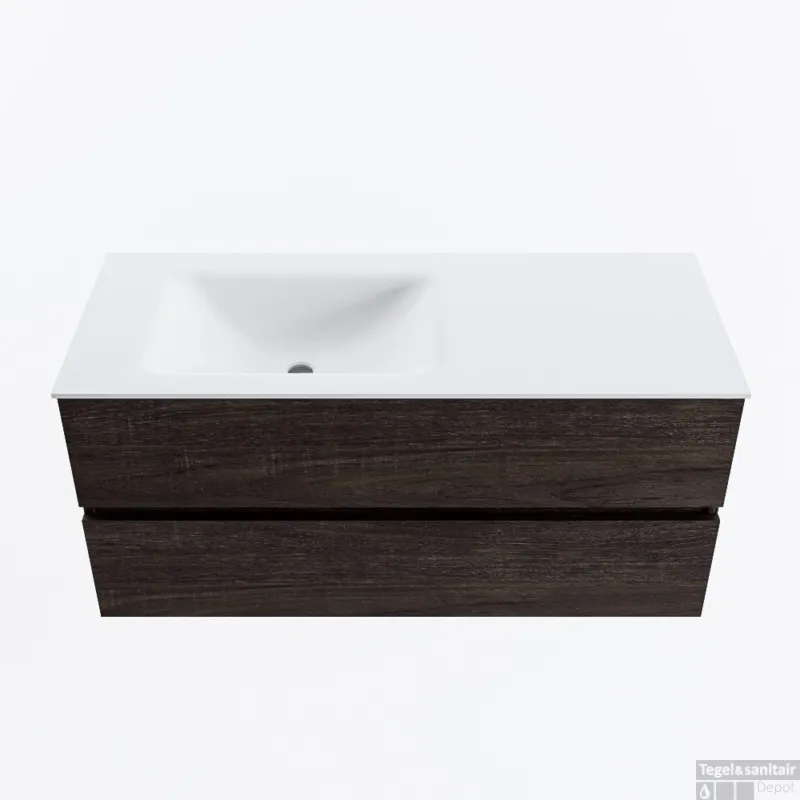 Bestseller MONDIAZ VICA 110cm badmeubel onderkast Dark Brown 2 lades. Wastafel CLOUD links 1 kraangat, kleur Talc.