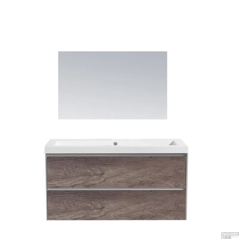 Badkamermeubel Sanilux PL 100 Greeploos Incl Spiegel En Wastafel Century Oak Multiplex 100x47x50 cm Lage Prijs