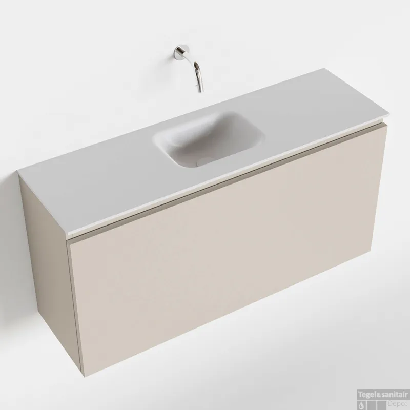 MONDIAZ OLAN 100cm toiletmeubel linen. LEX wastafel talc midden geen kraangat Finale Uitverkoop
