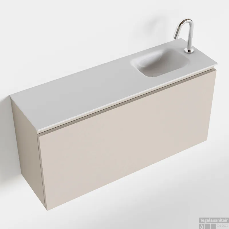 Seizoensaanbieding MONDIAZ OLAN 100cm toiletmeubel linen. LEX wastafel talc rechts 1 kraangat