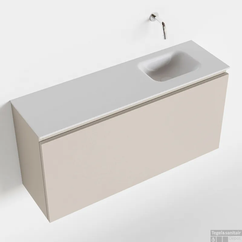 MONDIAZ OLAN 100cm toiletmeubel linen. LEX wastafel talc rechts geen kraangat Weekendaanbieding