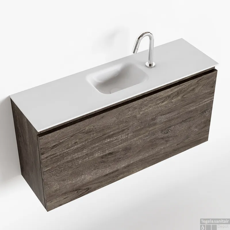 MONDIAZ OLAN 100cm toiletmeubel dark brown. LEX wastafel talc midden 1 kraangat Koop Online