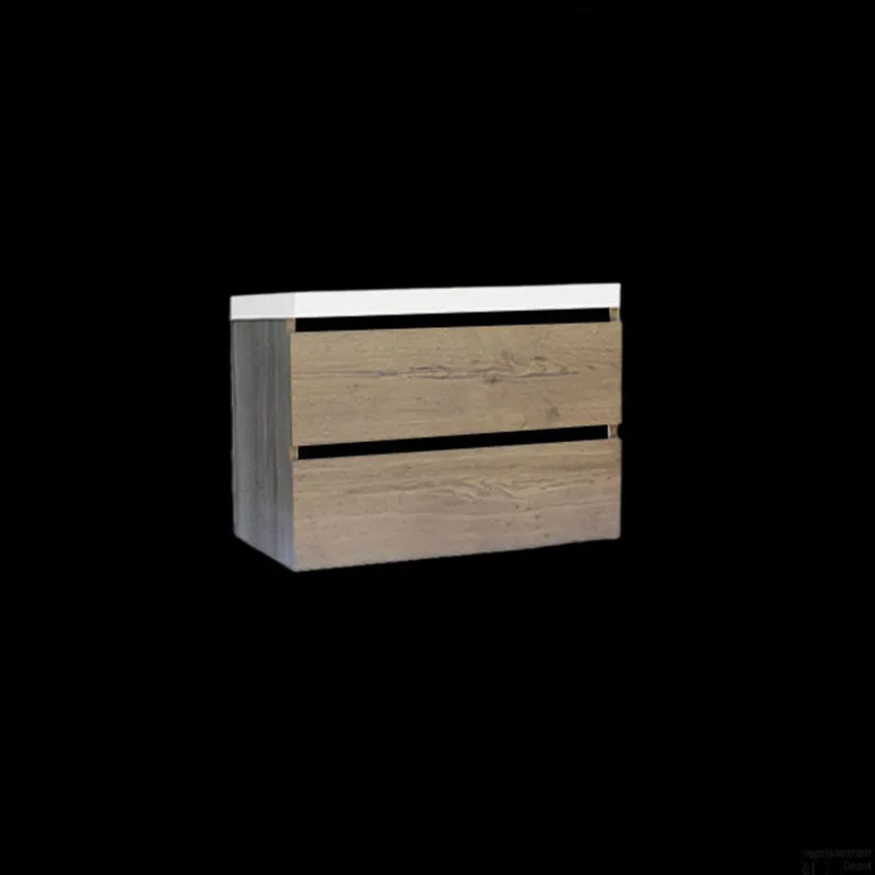 Alleen Vandaag Onderkast Sanilux Trendline Met Greeplijst Mat Zwart 80x47x52 Cm Tabak Oak