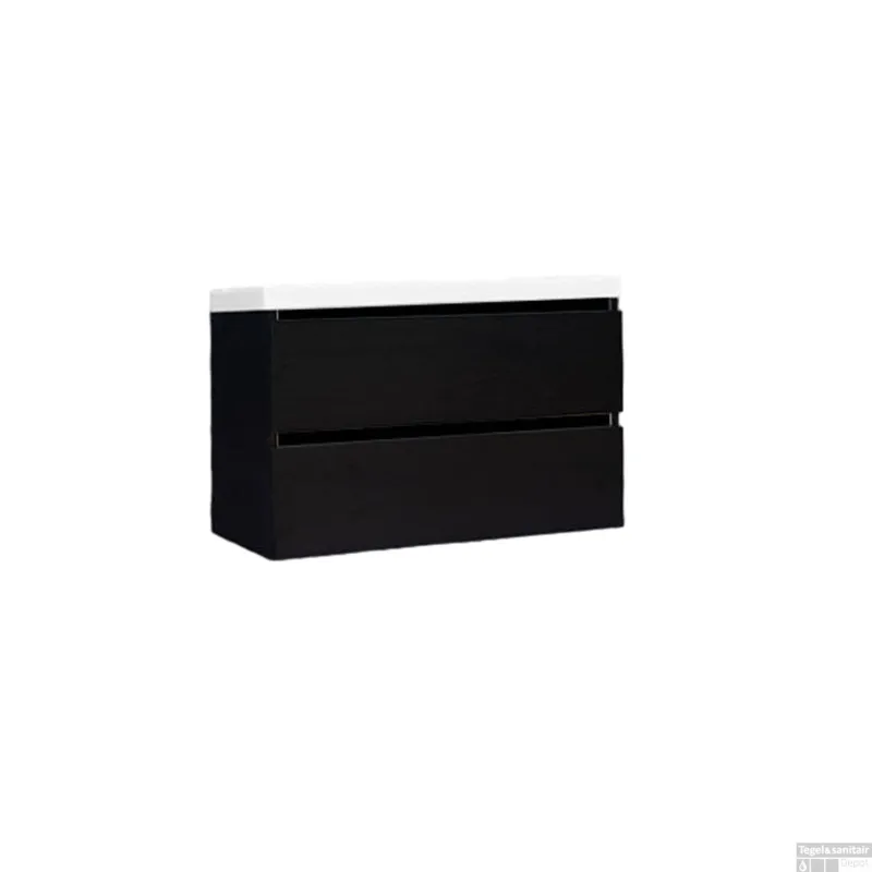 Direct Beschikbaar Onderkast Sanilux Trendline Met Greeplijst Mat Zwart 80x47x52 Cm Black Oak