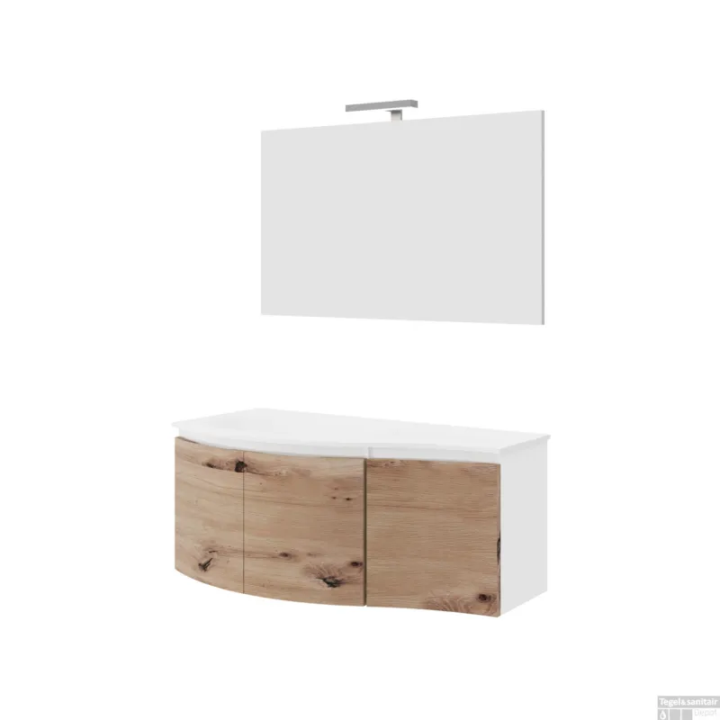 Beperkte Voorraad Badkamermeubelset Van Marcke Molina Compleet Set 105CM Glanzend Wit Gouden Eiken Met Spiegel
