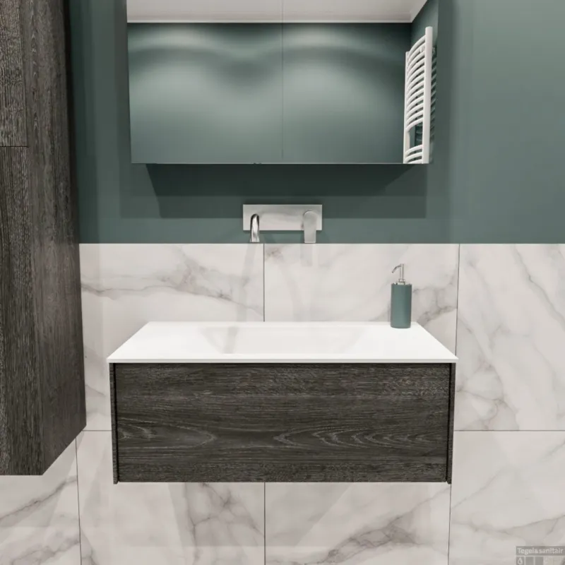 Badkamermeubel BWS Madrid Antraciet 80x45x30 cm Mat Witte Solid Surface Wastafel (0 kraangaten) Laatste Versie