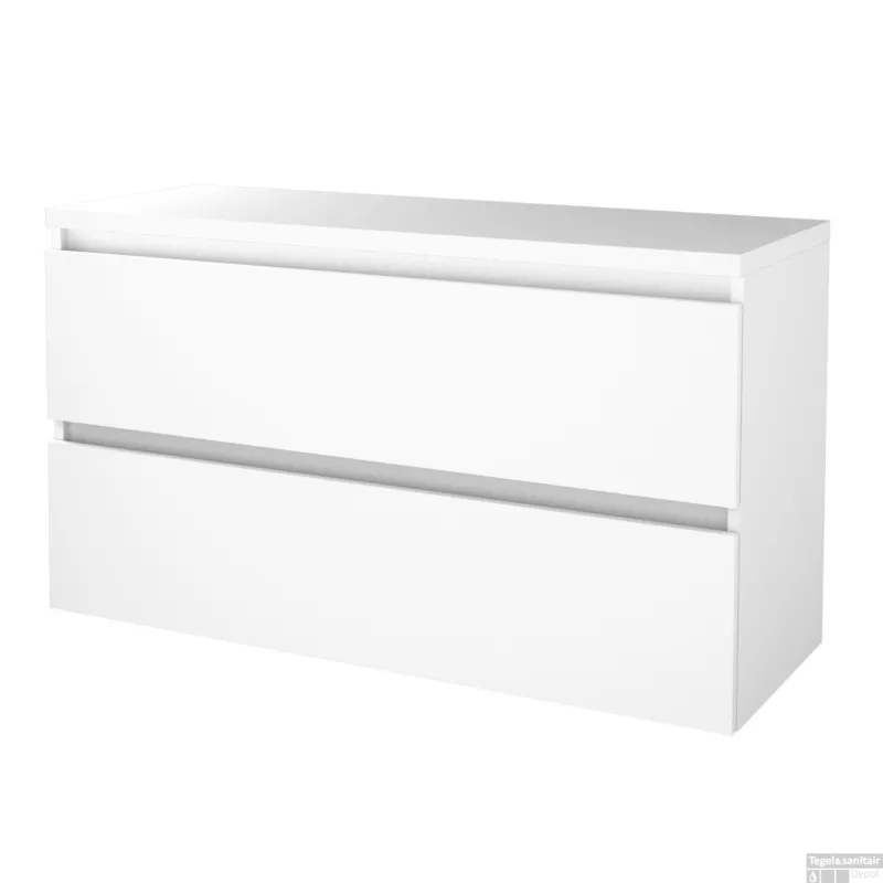 Lage Prijs Badmeubelset BWS Salt 120x46cm Greeploos 2 Lades Met Afdekplaat Ice White