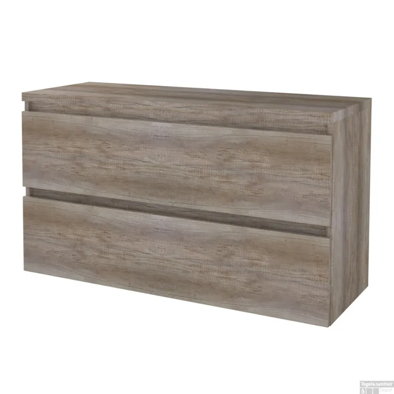 Nieuw Badmeubelset BWS Salt 120x46cm Greeploos 2 Lades Met Afdekplaat Scotch Oak